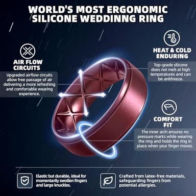 Egnaro Inner Arc Ergonomic Breathable Design, Silicone Rings Mens with Half Sizes, 7 Rings / 6 Rings / 5 Rings / 4 Rings / 1 Ring Rubber Wedding Bands, 8.5mm Wide-2mm Thick - Image 2