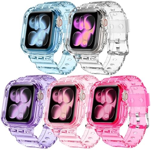 DABAOZA 5 Packs Compatible for Clear Apple Watch Band 42mm, Jelly Crystal Women Men TPU Strap for iWatch Series 11 10 9 8 7 6 SE 5 4 3 2 1 Ultra 3 2 (42-S11/S10, CrystalClear Series) - Image 1