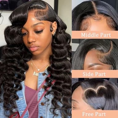 PYY Deep Wave Lace Front Wigs Human Hair 200 Density Deep Wave Wig 13x4 HD Lace Frontal Wigs for Black Women Glueless Wigs Pre Plucked with Baby Hair 24 Inch - Image 3