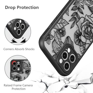 XIZYO for iPhone 16 Pro Max Case, Floral Rose Cute Phone Case for Women Girls Aesthetic Pattern Print Slim TPU Bumper Shockproof Protective Cover for iPhone 16 Pro Max 6.9 Inch, Black - Image 5