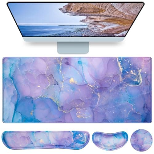 4-in-1 Mouse Pad with Wrist Rest Set Purple,35.4×15.7in Large Gaming Mouse Pad+Keyboard Wrist Rest+Wrist Mousepad+Cup Pad,Ergonomic Mouse Pads,Anti-Slip,Waterproof Keyboard Pad for Home Office - Image 1