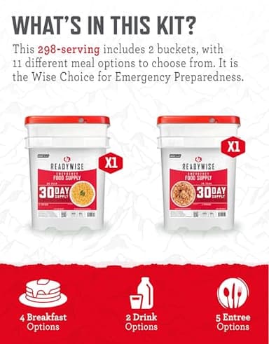 ReadyWise 30 Day Emergency Food Supply - 296 Servings, 2 Buckets, Freeze Dried Protein Meals, Survival Food Storage, Ready to Eat, Backpacking & Camping Essentials, up to 25 Year Shelf Life - Image 4