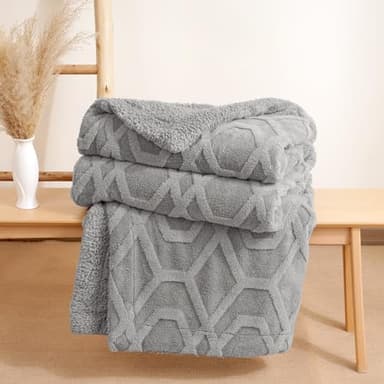 PHF Fluffy Sherpa Fleece Blanket Queen Size for Winter, Warm and Cozy, 510GSM 3D Tufted Shaggy Fleece Blanket for Sofa Bed, Grey, 90"x90" - Image 7