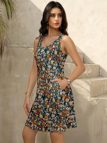 LUXVEER Womens Summer Hawaiian Dresses 2025 Floral Printed Casual Loose Boho Dress Scoopneck Sleeveless Sundresses Beach Vacation Swimsuit Coverup - Image 8