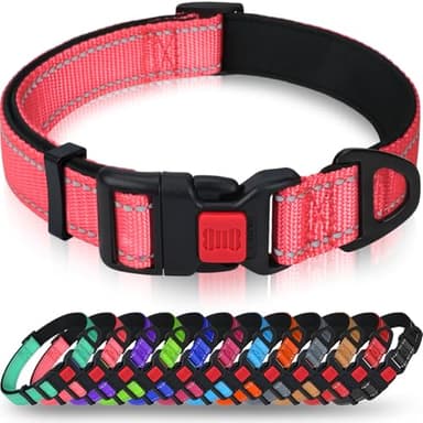 Taglory Reflective Dog Collar with Safety Locking Buckle, Adjustable Nylon Pet Collars for Large Dogs Female Male, Pink, L - Image 1