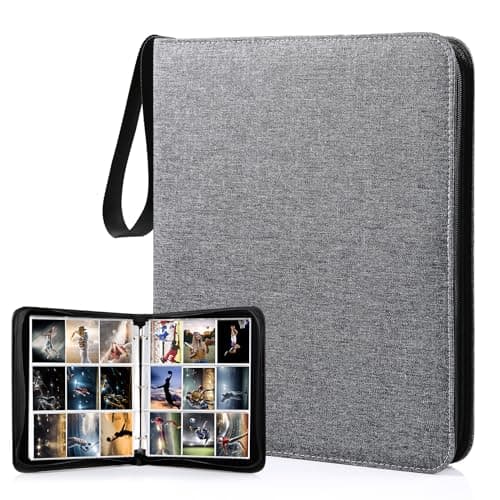 WOT I Trading Card Binder, 900 Pockets Collection Card Binder Sleeves with Polyester Fabric Cover&Zipper, Double Sided Pockets Card Holder Carry Card Case for Standard Size Cards - Grey - Image 1