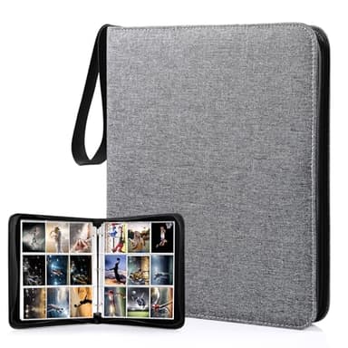 WOT I Trading Card Binder, 900 Pockets Collection Card Binder Sleeves with Polyester Fabric Cover&Zipper, Double Sided Pockets Card Holder Carry Card Case for Standard Size Cards - Grey - Image 1