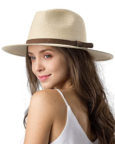 FURTALK Womens Mens Wide Brim Straw Panama Hat Fedora Summer Beach Sun Hats UPF Straw Hat for Women - Image 1