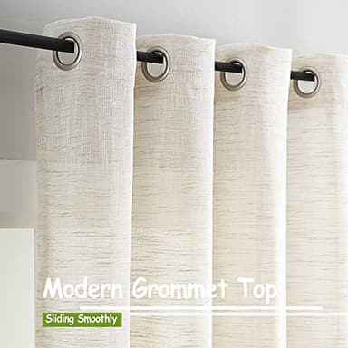 Treatmentex Semi Sheer Curtains for Living Room Natural Linen Sheer Curtain Drapes for Bedroom 95inch Long Farmhouse Country Rustic Window Curtains 52" w 2 Panels Grommet Top Beige - Image 7