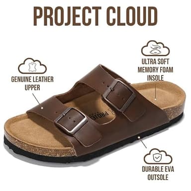 Project Cloud Genuine Leather Flat Sandals Women 2025 Beach Essentials Womens Sandals Memory Foam Vacation Essentials Slides for Women Footwear (Venita, TANDIS,6) - Image 2