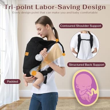 Shiaon Baby Carrier Newborn to Toddler(7-30lbs), Toddler Carrier Baby Holder Carrier with Adjustable Shoulder Strap, Chest Carriers, Black - Image 5