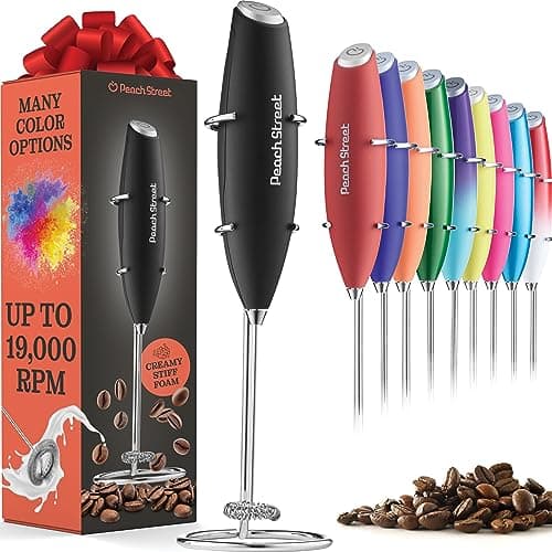Powerful Handheld Milk Frother, Mini Milk Frother Wand, Battery Operated Stainless Steel Drink Mixer - Frother Stand for Milk Coffee, Lattes, Cappuccino, Frappe, Matcha, Hot Chocolate. Gift - Image 1