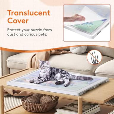 Lifewit 1500 Pieces 2-in-1 Rotating & Tilting Puzzle Board with Divided Drawers, Felt Mat, Protective Cover, Portable Jigsaw Puzzle Table with Handle, Felt Trays, Ideal Gift, 33.3" x 25.4", White - Image 6