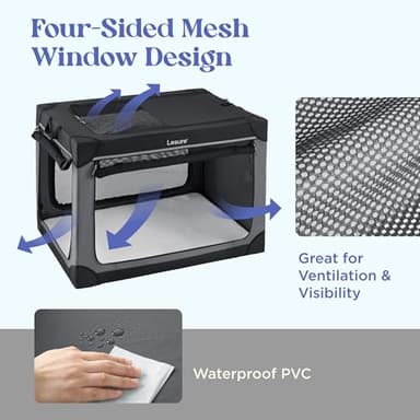 Lesure Soft Collapsible Dog Crate - 36 Inch Portable Travel Crate for Large Dogs Indoor & Outdoor, 4-Door Foldable Pet Kennel with Mesh Windows, Green - Image 4