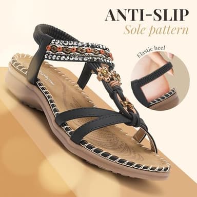 Littleplum Sandals for Women Arch Support Handmade Sandals Women's Summer Beach Sandals Comfort Walking Shoes Bohemian Flip Flops Womens Sandals Black Size 10 - Image 2