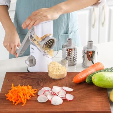 Geedel Rotary Cheese Grater, Kitchen Mandoline Vegetable Slicer with 3 Interchangeable Blades, Easy to Clean Rotary Grater Slicer for Fruit, Vegetables, Nuts - Image 8