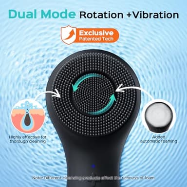 COSLUS Face Scrubber Facial Cleansing Brush: 2 in 1 Spin and Vibration Patented Tech, Silicone Electric Exfoliator Scrubber with Automatic Foaming, Waterproof Face Cleanser Brush for Men and Women - Image 2