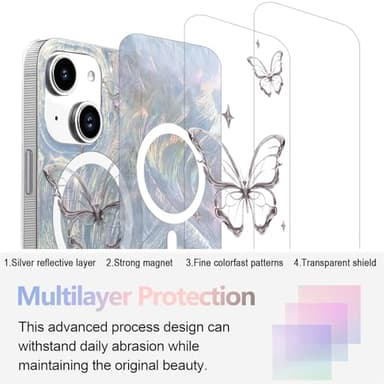 I-MGAE-IN-AR Compact Case for iPhone 14 Plus Shiny Silver Butterfly Design,[Compatible with MagSafe] Cute Soft Slim TPU Shockproof Protective Phone Cases Cover for Women Aesthetic - Image 2