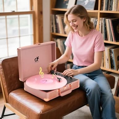 Vinyl Record Player 3-Speed Portable Suitcase Record Player with Built-in Speakers, Headphone Jack, RCA-Out/AUX-in, Vintage Belt-Driven Turntable, Pink & Rose Gold - Image 5