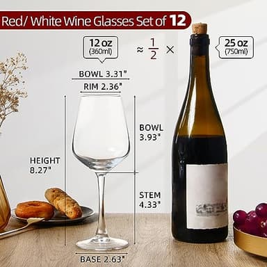 Wine Glasses Set of 12, 12oz Clear Red/White Wine Cup, Long Stem Wine Glasses for Party, Wedding and Home - Image 2