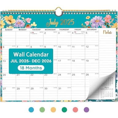 Calendar 2025-2026, Monthly Wall Calendar from July 2025 to December 2026, 11.5" x 14.7", Spiral Binding Hanging Wall Calendar, Perfect for Home or Office, Floral - Image 1