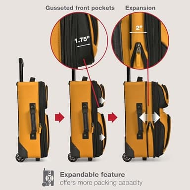 U.S. Traveler Rio Fabric Expandable Carry-on Luggage, Rolling Suitcase, Orange, 2 Wheel Set - Image 4