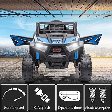 TOBBI 12V Kids Ride on Car, Electric Off-Road UTV Truck with Forward and Reverse Functions, Double Open Doors, Safety Belt, Horn, Music, and Lights for Kids Aged 3-5 Years (Blue) - Image 4