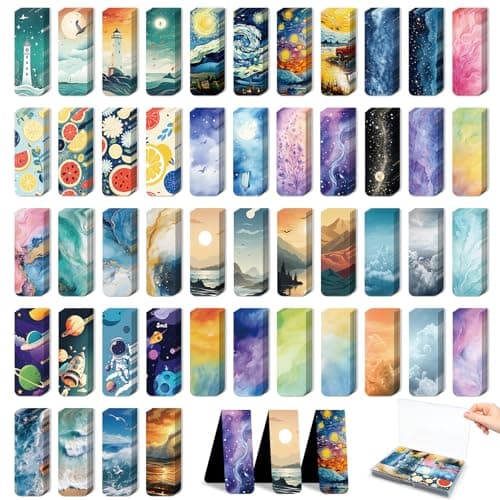 48 Pieces Magnetic Bookmarks Magnet Page Markers - Book Marks for Reading Women & Men with Storage Boxes - Cute Magnet Bookmark Clips for Reading Pleasure - Image 1