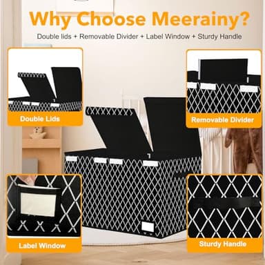Meerainy Large Toy Storage Box with Lid,Sturdy Toys Storage Chest Bin Organizer for Kids,Boys,Girls,Stuffed Animal Storage for Living Room Area 25"x13" x16" - Image 2