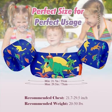 HeySplash Swim Vest for Kids, Toddler Pool Floaties Fit 22-44 Lbs, Swimming Vest with Adjustable Strap, Swim Jacket Water Wings Arm Floats, Puddle Beach Boat Jumper for Boy Girl Age 2-5, Dinosaur - Image 5