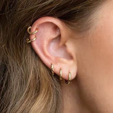 4 Pairs Small Gold Hoop Earrings Set for Women, 14k Gold Plated Cartilage Hoop Earring Hypoallergenic Small Hoop Earrings for 2nd 3rd Hole Huggie Hoop Earrings for Women Men Gifts (Gold-1.6mm) - Image 3