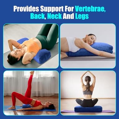 HOMBYS Shredded Foam Yoga Bolster Pillow for Restorative Yoga & Meditation, Versatile Rectangular Yoga Support Pillow Premium Meditation Cushion with Washable Velvet Cover & Carry Handle, Dark Blue - Image 6