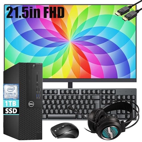 Dell Optiplex 3050 Small Form Desktop and Monitor 21.5" FHD, Core i5-7500, 1TB SSD, 16GB RAM, RGB Headset, Keyboard ＆ Mouse, Optiplex Computer PC Windows 10 (Renewed) - Image 1