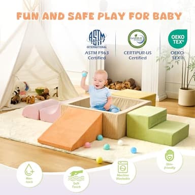 Climbing Toys for Toddlers , Toddler Climbing Toys Indoor, 5-Piece Foam Climbing Blocks with Ball Pit (Balls not Included),Soft Play Set,Toddler Climber Indoor Foam Play Gym for Climbing Crawling - Image 4