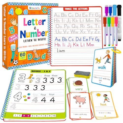 HOQEEWIPE Preschool Learning Activities - 60 Reusable Cards, Pre-K Kindergarten Workbook, Autism Supplies Montessori Educational Game, Sight Words & Handwriting Practice Book for Kids Ages 3 4 5 6 - Image 1