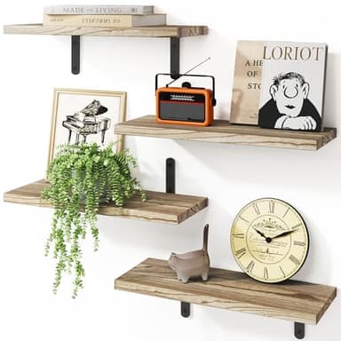 Fixwal Wall Floating Shelves for Room Decor, 4 Sets Floating Shelves for Wall Storage, Wood Wall Mounted Shelf for Bedroom Decor, Bathroom Storage, Book Shelf for Wall-Rustic Brown - Image 1