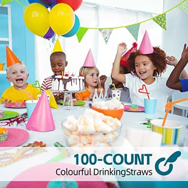 SONGNASS 100PCS Flexible Plastic Straws, Colorful Disposable Bendy Party Fancy Straws12.8inch Extra Long Straws Party Decorations - Image 6
