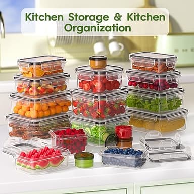 KEMETHY 36-Piece Food Storage Containers with Lids(18 Container & 18 Lid), Plastic Food Containers for Pantry & Kitchen Storage and Organization, BPA-Free, Leak Proof, Reusable with Labels & Pen - Image 7