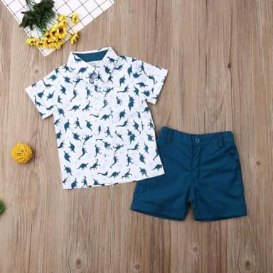 fhutpw Baby Toddler Boy Outfits 2T 3T 4T 5T Clothes Summer Kids Pattern Short Sleeve Button Down Shirt & Shorts Set - Image 6