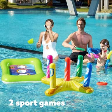 2 Sets Inflatable Pool Toss Game Combo Set Includes Ring Toss & Corn-Toss Game Floating Swimming Pool Games for Kids Adults Party in Summer - Image 3