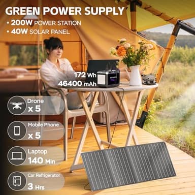 MARBERO 172Wh Solar Generator with 40W Solar Panel, Portable Power Station 200W, Camping, Outdoor, Hiking, Fishing, Emergency - Image 2