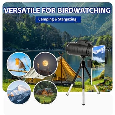 Outdoor Monocular Telescope, 80 * 100 High-Definition High Magnification Monocular Telescope, with Universal Phone Holder, Telescopic Tripod, Suitable for Hiking, Camping, Travel,etc - Image 7