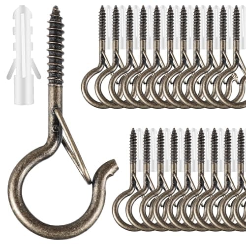 FSAH 35 PCS Screw-in Hooks for Outdoor String Lights, Q Hangers Hooks Outdoor for Outside, Swivel Hanging Basket Patio Light Hooks with Safe Buckle Screw in Planter Eye Hook for Wall Ceiling, Copper - Image 1
