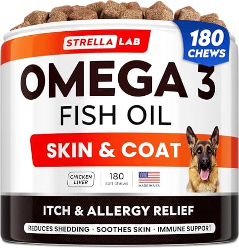 StrellaLab Fish Oil Omega 3 Treats for Dogs (180 Treats) - Allergy & Itch Relief - Skin & Coat Supplement - Joint Health - Wild Alaskan Salmon Oil - Shedding, Itchy Skin Relief - Omega 3 6 9 - EPA&DHA - Image 1