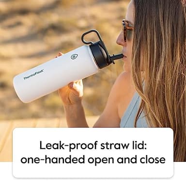 ThermoFlask Bottle with Spout Lid - Stainless Steel Water Bottles with Double-Wall Insulation & BPA-Free Spout Lids - Leak-Proof Reusable Bottles & Lids - 40 oz, Gray Pine (2 Pack) - Image 5