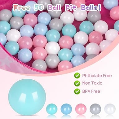 Baby Ball Pit for Toddler with 50 Balls, Pop Up Princess Tent with Star Lights for 1 2 3 Year Old Birthday Gift, 12-18 Months Baby Girl Toys with Carrying Bag, Indoor&Outdoor Play Tent for Kids - Image 4