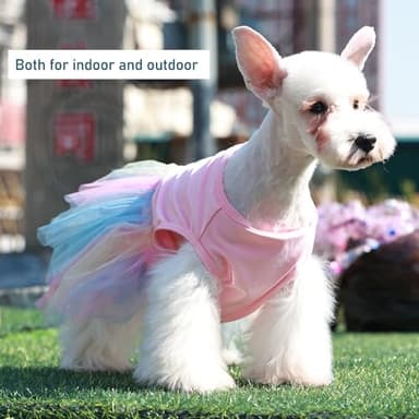 ANIAC Pink Dog Dress, Summer Clothes for Small Girl, Spring Puppy Princess Dress, Cat Outfit, Pet Clothing for Cats Kitten Chihuahua Yorkie, Rainbow (Large, Pink) - Image 2