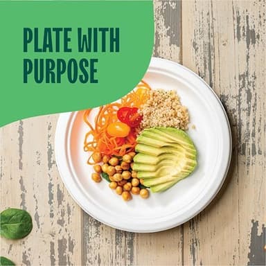 Stack Man 100% Compostable Paper Plates 9 Inch Heavy-Duty [125-Pack] Eco-Friendly White Bagasse Disposable Plates Made of Natural Sugarcane Fibers - 9" Biodegradable Plate (BPI-Certified) (PFAS-Free - Image 5