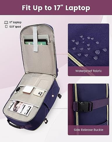 LOVEVOOK Large Travel Backpack for Women & Men, 40L Carry on Backpack for Airplanes, TSA Personal Item Travel Bag fits 17" Laptop, Waterproof Travel Essentials Airline Approved with 3 Packing Cubes - Image 8