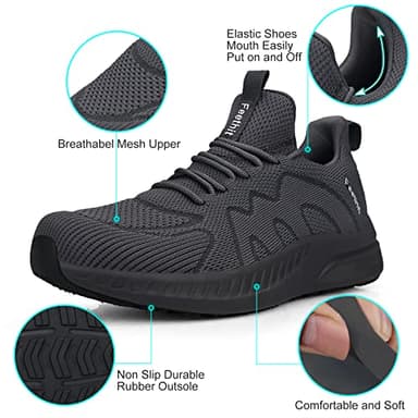 Feethit Mens Non Slip Running Shoes Lightweight Breathable Slip on Walking Tennis Shoes Casual Comfortable Sneakers Dark Gray 11 - Image 2